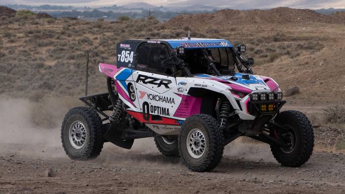 UTV Pro race vehicle number T854 at speed, Kristen Matlock