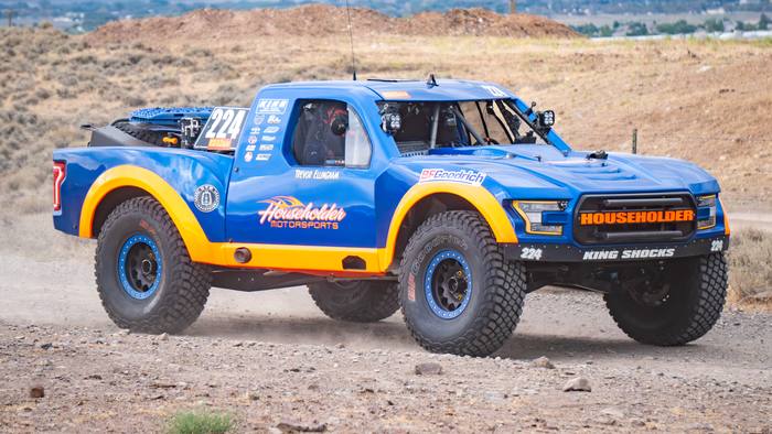 Unlimited Truck SPEC race vehicle number 224 at speed, Adam Householder