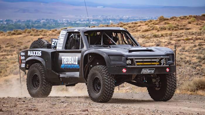 Unlimited Truck SPEC race vehicle number 271 at speed, Dallas Theobald