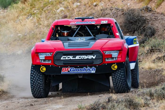 Unlimited Truck SPEC race vehicle number 292 at speed, Jason Coleman