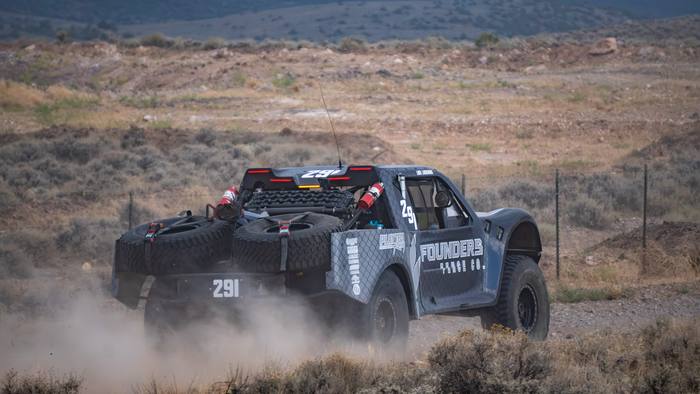 Unlimited Truck SPEC race vehicle number 291 at speed, Johnny Gould