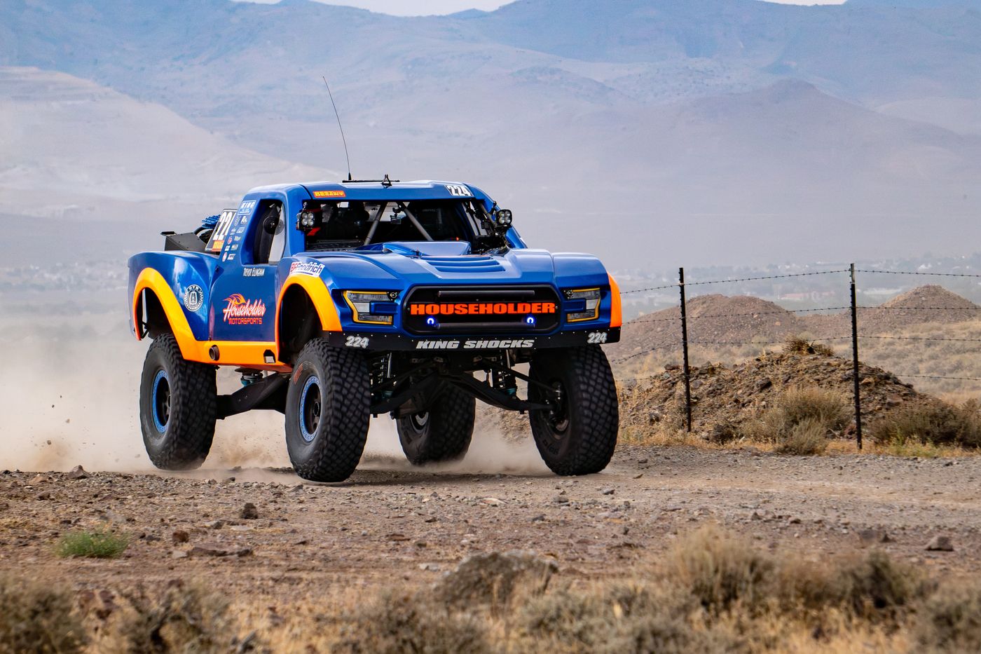 Unlimited Truck SPEC race vehicle number 224 at speed, Adam Householder